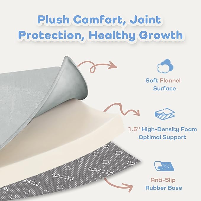 PaPaMat 1.5" Thick Baby Play Mat for Floor, 59x79 Playpen Mat, Pro Soft Flannel Foam Mats Toddler Infant Kids Crawling for Nursery Rug Playroom Living Room Waterproof Easy Care Non-Slip (Light Grey)