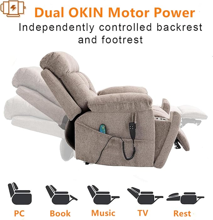 Oversized Wide Recliner Chair for Big Man 400lb, Power Lift Chair with Heat and Massage, Lumbar Vibration for Elderly, Dual Motor Hidden Cup Holder Lay Flat Recliner for Seniors Sleeping
