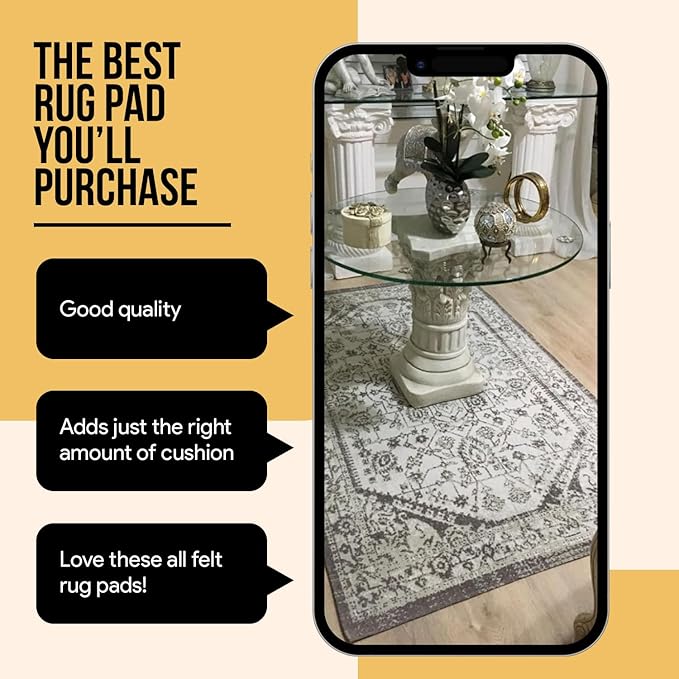 Premium Felt Rug Pad 8x10 Feet, Thick Rug Pads for Hardwood Floors, Laminate, Vinyl, Stone, Carpet & Tile, Under Rug Padding
