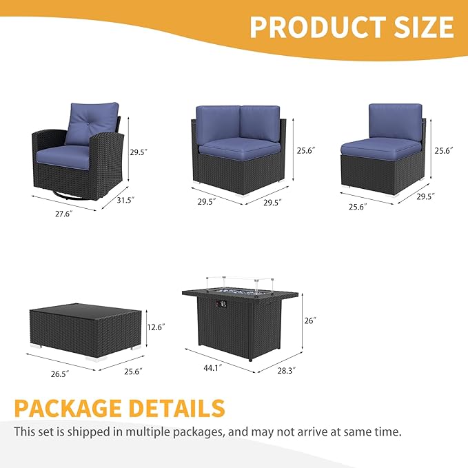 LayinSun 12 Pieces Patio Furniture Set with Fire Pit Table, Black Rattan Modular Sectional Outdoor Conversation Sofa Set, Swivel Rocking Chairs Set