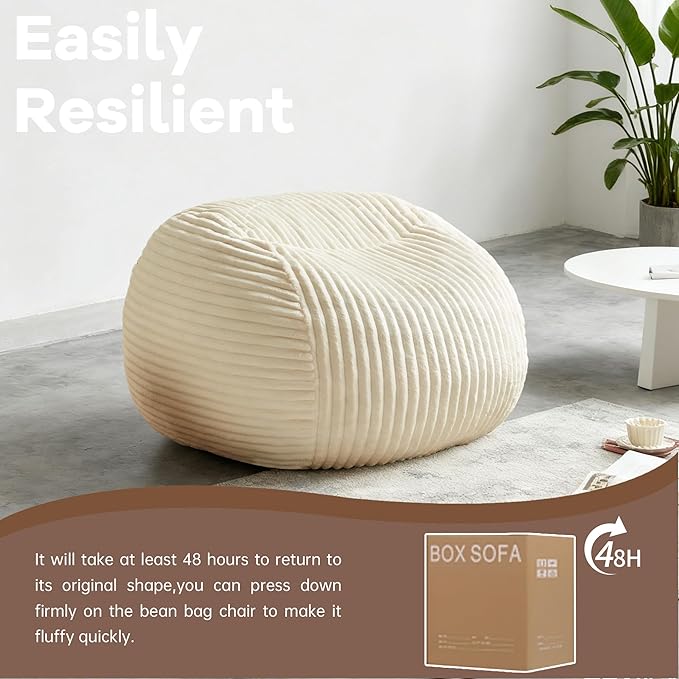 Bean Bag Chairs for Adults with Memory Foam Filling - 34" Large Faux Suede Bean Bag Chair Sofa, Ergonomic Lazy Lounger with Back Support & Armrest, Comfy Floor Seating (Beige)
