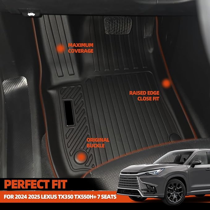 Floor Mats Fit for 2024 2025 Lexus TX TX350 TX550H+ 7 Seats 2nd Row Bench Chairs Floor Mats & Trunk Mat with Backrest Mats and 2nd Backrest Mats Replacement for Lexus TX Accessories