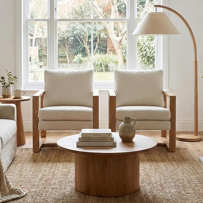 Modern Linen Accent Chair Set of 2 for Living Room Bedroom Mid Century Armchairs with Metal Frame, Upholstered Office Accent Chairs Comfy Waiting Room Chairs with Metal Frame, Beige