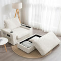 Merax Oversized Chaise Lounge Chair Indoor with Storage Armrest & Ottoman, Cup Holders, Cloud Upholstered Sleeper Sofa Bed Couch, Deep Seat Reading Recliner for Living Room Bedroom, Beige