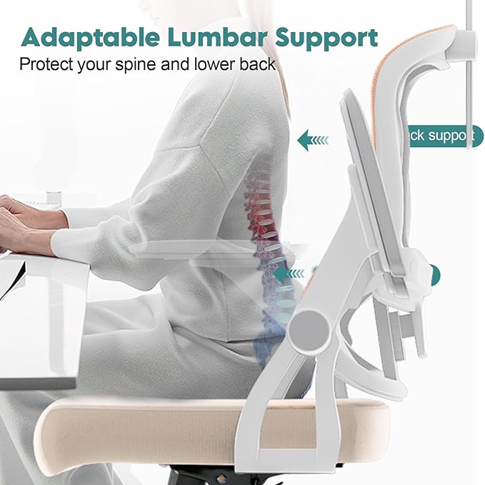 Office Chair Ergonomic Desk Chair with Lumbar Support&Headrest&Flip-up Arms Height Adjustable Rocking Swivel High Back Computer Chair Multi-Angle from 90° to 125° with 350LBS Capacity (05Khaki)