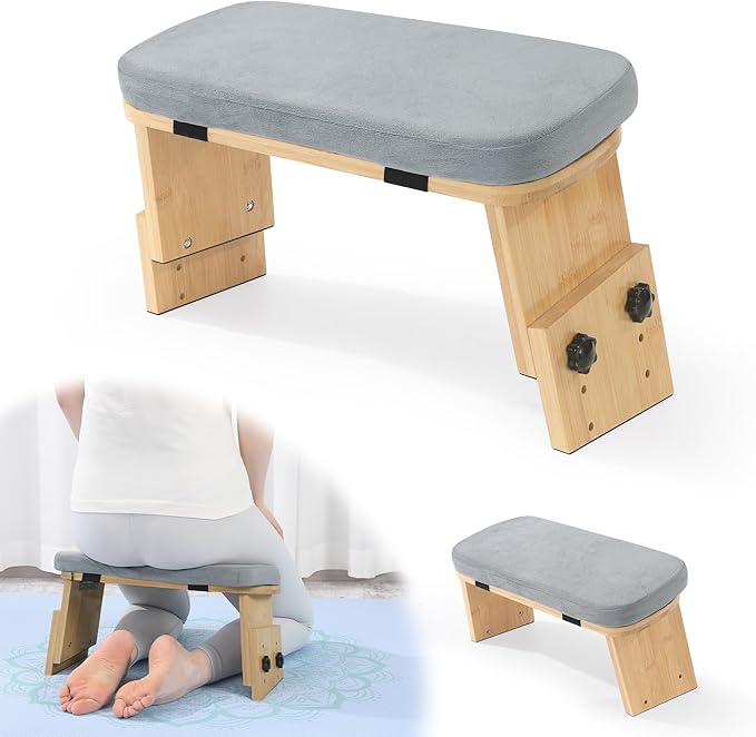 BALAPET Adjustable Height Meditation Bench, Portable Folding Meditation Chair with Velvet Cushion, Ergonomic Meditation Kneeling Stool for Yoga, Mindfulness&Zen Practice(Gray)