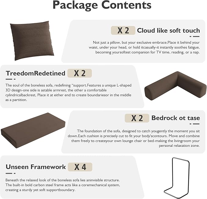79 Inch 5-in-1 Convertible Sofa Bed, Corduroy Boneless Floor Couch with Fixed Frame & Pillow, Modular Folding Mattress Lounger for Small Space, Living Room, Bedroom - Easy Assembly(Brown)
