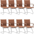 DM Furniture Office Desk Chair Set of 8,No Wheels PU Leather Computer Chairs Mid Back Guest Chairs with Seld Base for School/Reception/Conference/Waiting Room,Cafe