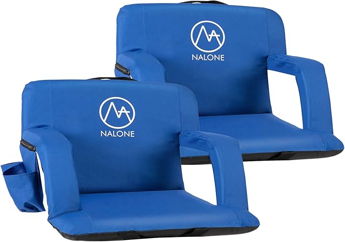 nalone Folding Stadium Seat Set of 2, 25 inch Extra Wide Stadium Chairs for Bleachers Stadium Seat Bleacher Chairs Portable with Back Supports Thick Padded Cushion Armrests Reclining (Blue)
