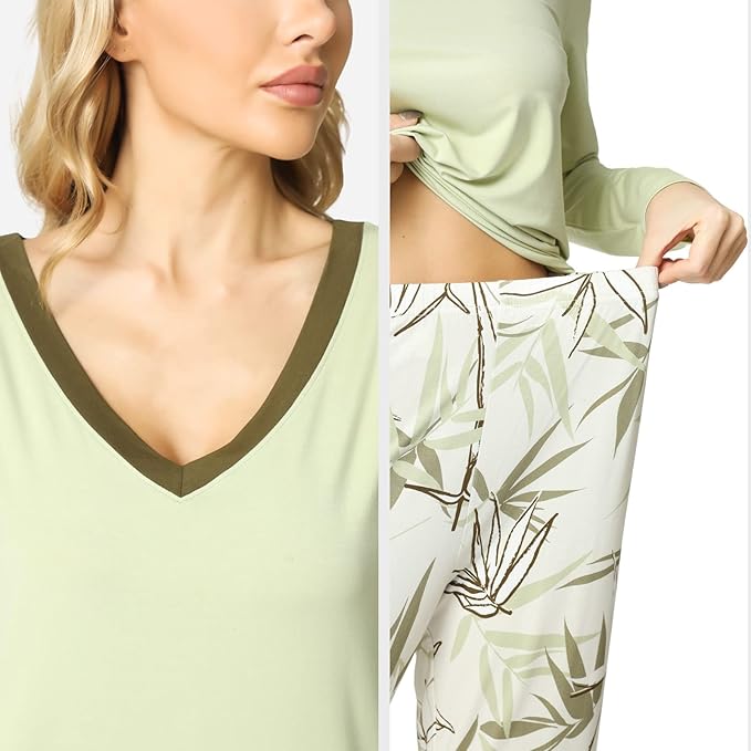 GYS Viscose from Bamboo Women's Pajama Sets Super Soft Long Sleeve Sleepwear Comfy Winter Pjs Sets S-4X