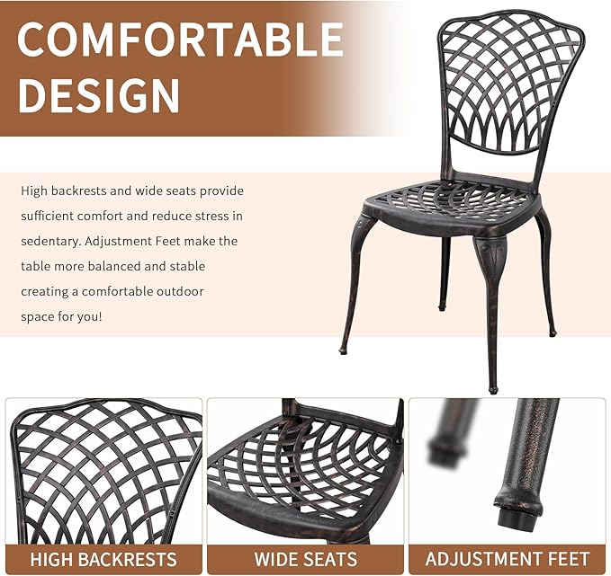 Withniture Bistro Set 3 Piece Outdoor Cast Aluminum Patio Bistro Set with 1.97” Umbrella Hole, Patio Table and Chairs Set of 2 Metal Furniture Set for Porch, Yard, Bronze