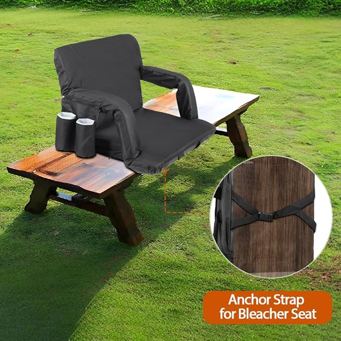 Smartxchoices 20.5"/24.5" Wide Stadium Seat Chair Bleacher Seats Padded with Back Support, Cushion, Arms, Pockets, Anchor Straps, Portable Folding Seat with Shoulder Straps