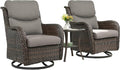 Rilyson Wicker Rocking Chair Swivel Chairs - 3 PC Rocker Patio Furniture Set Rattan Rocking Bistro Sets with Glass Top Side Table for Outdoor Porch Deck Garden Backyard (Brown/Grey/Smile)