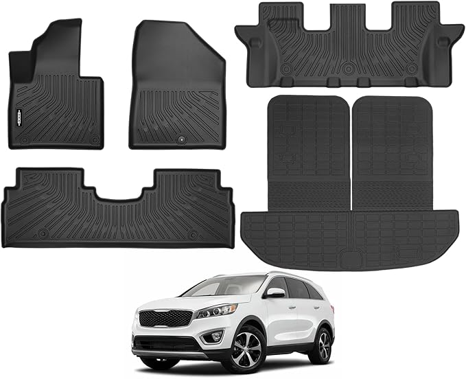 All Weather Floor Mats Fit for Kia Sorento 2016-2020 3rd Row Floor Mats & Trunk Mat with Backrest Mat Replacement for Kia Sorento Accessories All Season Odorless Anti-Slip Floor Liner
