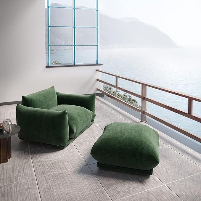 JACH Mid-Century Comfy Sofa Couch with Thick Cushion, Chenille Single Accent Chair Deep Seat Couches, 50" Plush Sofas Furniture for Small Spaces Living Room, Bedroom, Green