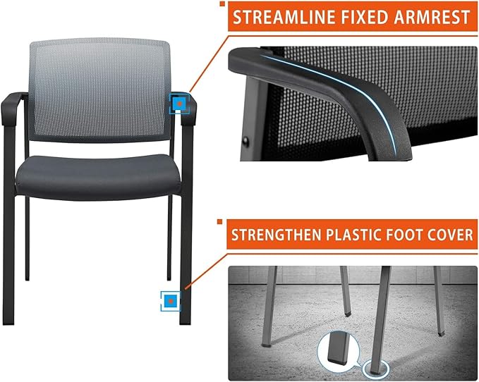 CLATINA Mesh Back Stacking Arm Chairs, Office Reception Guest Chair, Desk Chair No Wheels Ergonomic Lumbar Support and Thickened Seat Cushion for Waiting Conference Room Grey (1 Pack)