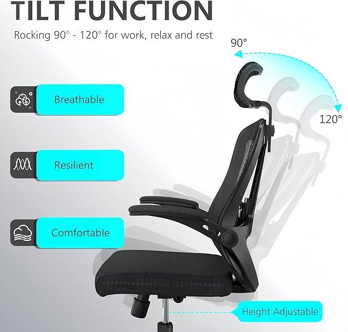 Ergonomic Office Chair - 400LB Comfy Desk Chairs with Adjustable Headrest and Lumbar Back Support, Mesh Computer Chairs with Wheels and Arms for Home Office, Study (Black-with Headrest)