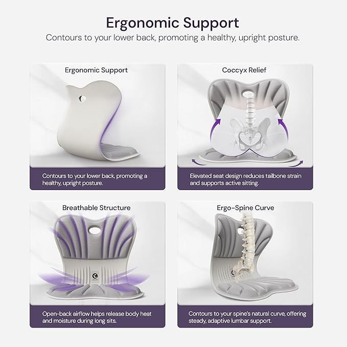 CabSupport Ergonomic Lumbar Support Seat Cushion M1 Plus - Posture Correction Spineseat for Office Chair, Car, Home with Breathable Memory Foam