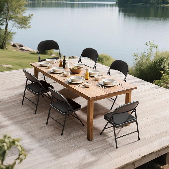 4 Pack Black Folding Chairs with Padded Cushion for Outside, Portable Stackable Commercial Metal Foldable Chairs with Steel Frame for Home Events Office Wedding Party, 350lbs Capacity