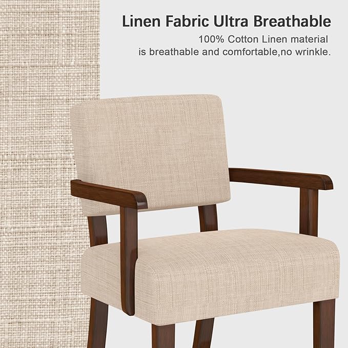 FAGAGA Accent Chair,Armchairs with Solid Wood Frame and Legs,Upholstered Reading Leisure Chair for Bedroom,Office,Waiting Room (Linen, Beige, One Chair)