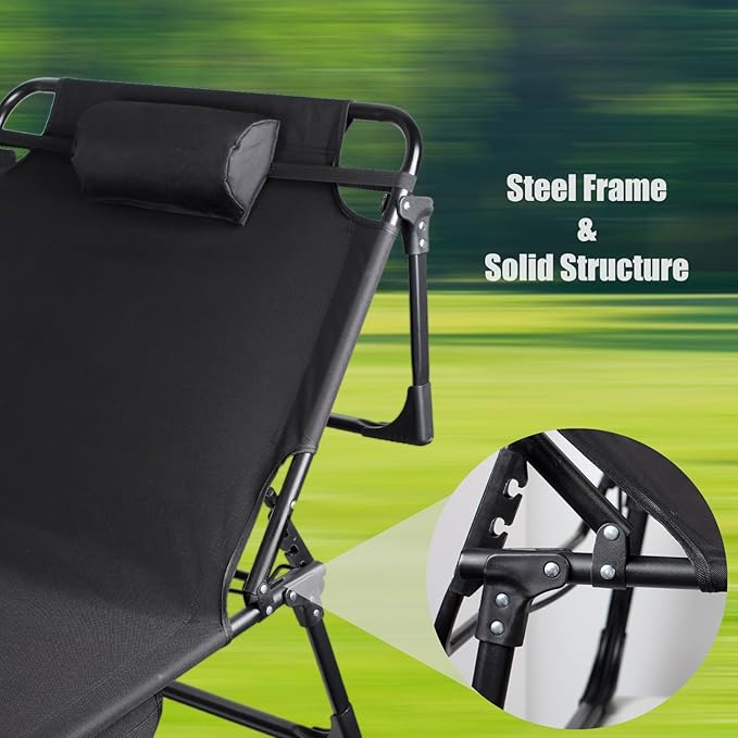 FozsKeylf Folding Camping Cot, Adjustable Camping Cot for Adults, Portable Reclining Lounge Chair with Mattress/Pillow, 1200 D Oxford Camping Cots for Indoor/Outdoor