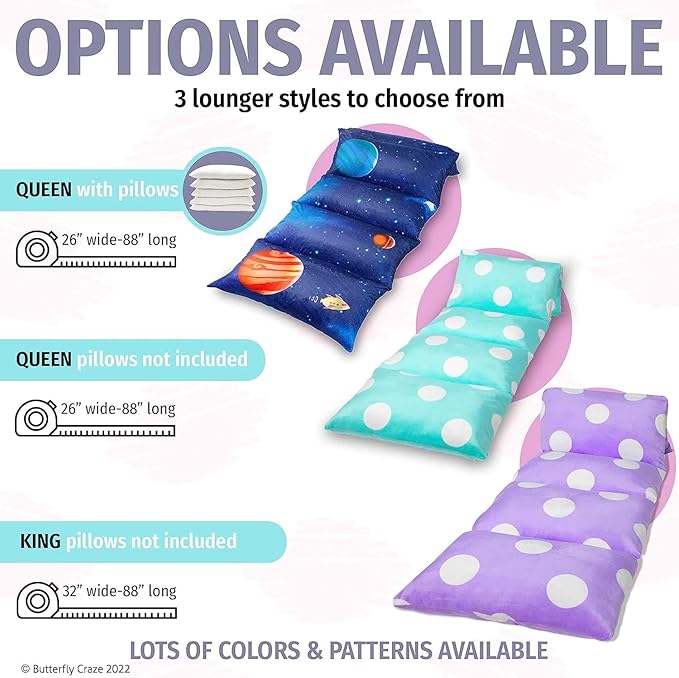 Butterfly Craze Floor Pillow Case, Mattress Bed Lounger Cover, Polka Hot Pink, King Size - Cozy Seating Solution for Kids & Adults, Recliner Cushion, for Reading, TV Time (Pillow Not Included)