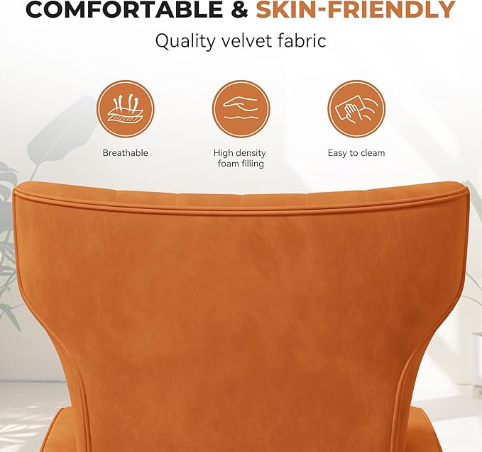 Nalupatio Modern Accent Chairs for Set of 4 Upholstered Velvet Fabric Reading Chair Mid Century Arm Chair Comfy Armchair for Living Room,Orange