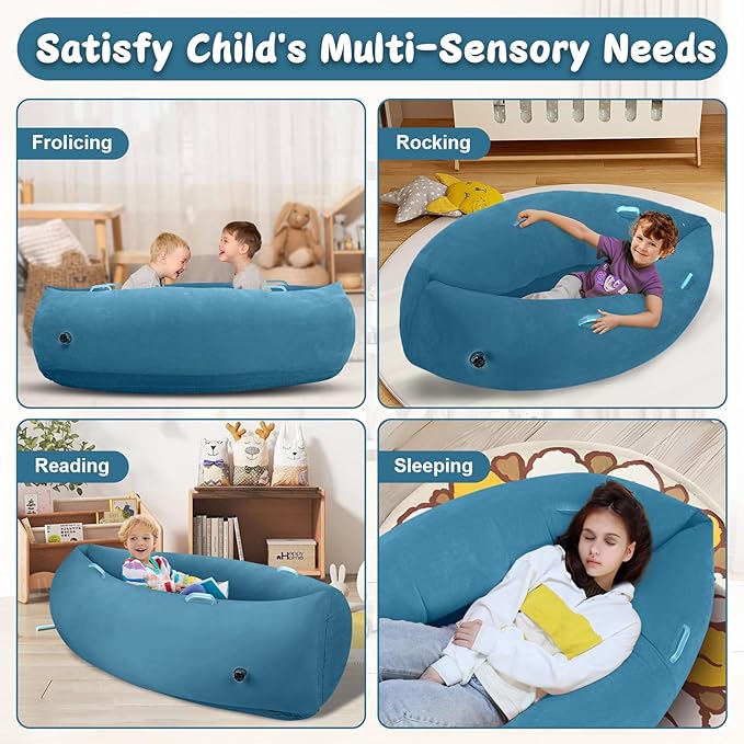 Toggloo Upgraded Sensory Chair for Kids — 60" Sensory Pod Sitting for Autistic Children, Peapod Canoe, Inflatable Peapod for Children, ADHD Sensory Pea Pod with Electric Air Pump,Light Blue