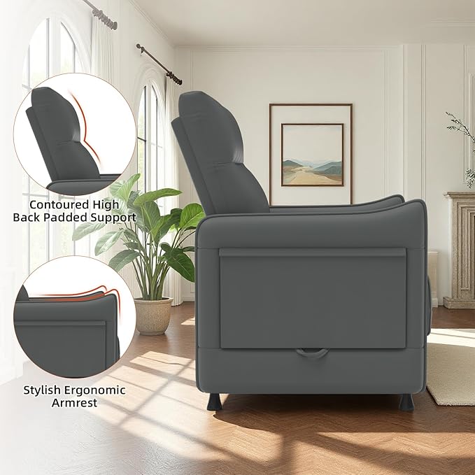 3-Piece Living Room Sofa Set, Faux Leather Loveseat & Accent Chairs Set of 2 with Hidden Foldable Tray & Side Pocket, Front Contour Arm Design, Upholstered Sofa Set for Office, Gray