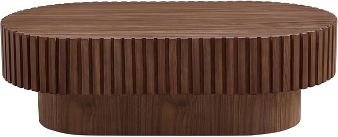 KEVINSPACE Oval Coffee Table 43.7" Wood CoffeeTable for Living Room Drum ModernCoffeeTable TeaTable Wooden Coffee Tables PedestalCoffeeTable Home Furniture Office Apartment Walnut