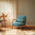 Bonnlo LinenTeal Mid Century Modern Accent Chair, Soild Wood Padding Lounge Armchairs Side Sitting Chairs for Living Room, Bedroom, Guest Room