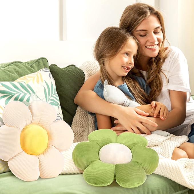 Coume 6 Pcs Flower Floor Pillows, Daisy Throw Pillows 16 Inch Flower Seating Cushions for Back to School Reading Classroom Sofa Couch Bed Decor(Yellow, Pink, Green with White Core)