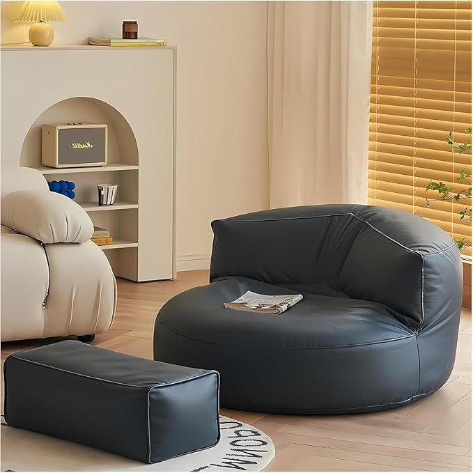 Bean Bag Chairs for Adults, Faux Leather Bean Bag Sofa, Ergonomic Support & Easy Clean with Wet Wipes, DIY Filling for Living Room, Bedroom, Garden Floor Seating (F)