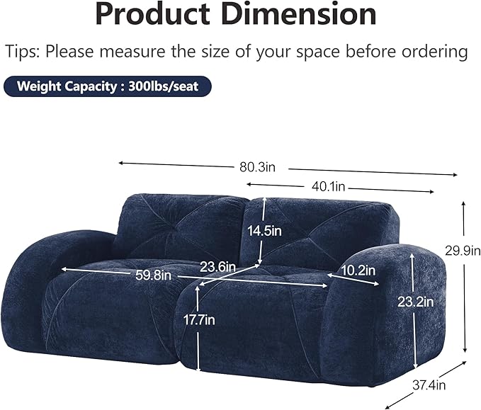 Modular Sectional Sofa with Free Combination,Boneless Floor Couch for Small Spaces, Living Room & Lounge,Velvet 2-Seater Sectional Couch with Comfortable Deep Seat,No Assembly Needed