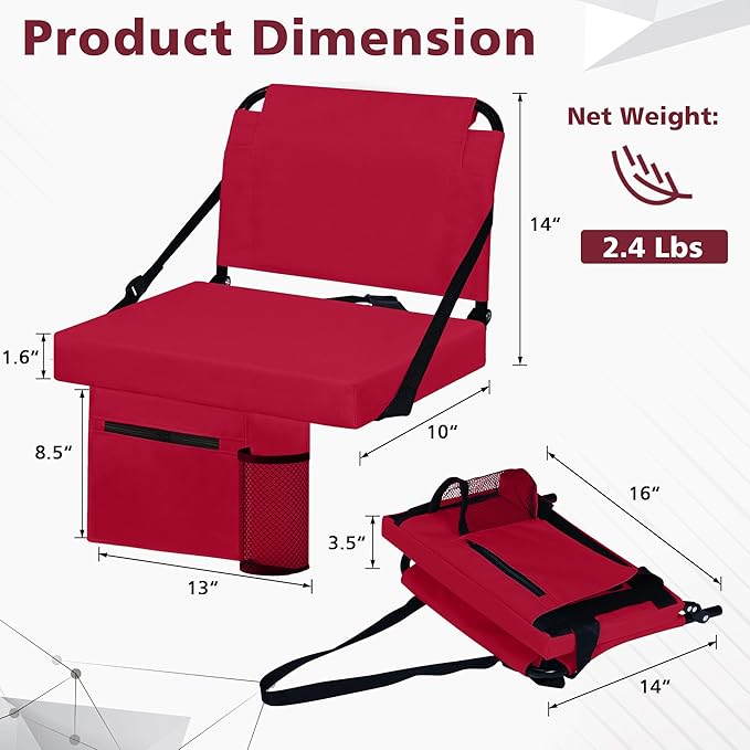 Stadium Seat for Bleachers with Back Support and Wide Padded Cushion Stadium Chair - Includes Shoulder Strap and Cup Holder