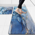 Blue Kitchen Rugs Set of 2 Kitchen Mats Cushioned Anti Fatigue Abstract Gold Marble Kitchen Mat Waterproof Non Slip Comfort Memory Foam Standing Mat for Kitchen Floor