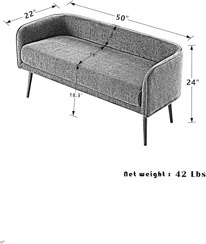 Bedroom Bench with Low Back,Inside Metal Frame (Beige)
