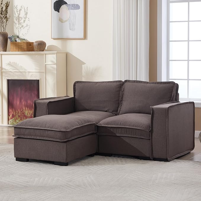 HEAY-YO 67 Inches Modern Modular Sectional Sofa,L Shape 2-Seater Comfy Couch with Moveable Ottoman,Floor Loveseat Sofa for Living Room Bedroom Apartment,Linen Grey