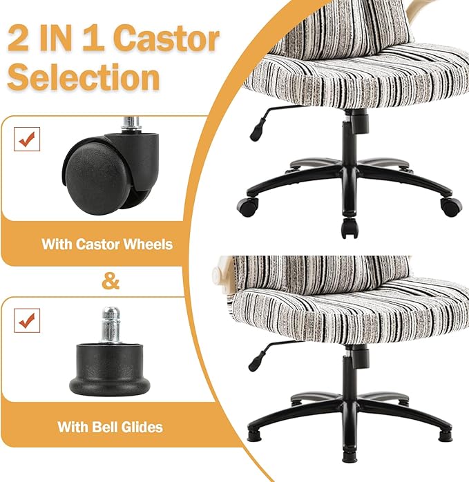 Pipersong Criss Cross Chair with Arms, Plus Size Cross Legged Desk Chair with Flexible Back Cushion, Adjustable Arm Rest, Extra Wide Seat, 350lbs Fabric Home Office Chair with Castors and Bell Glides