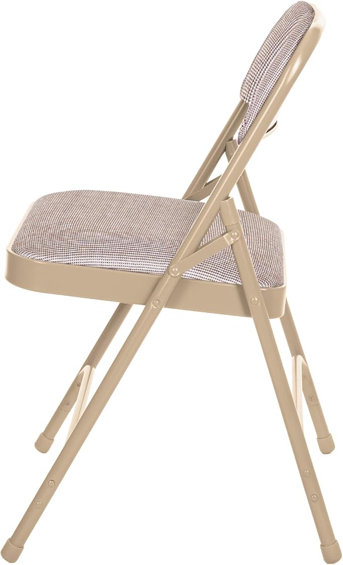 OEF Furnishings OEF2200 Series Heavy-Duty Premium Fabric Padded Upholstery Double-Hinged Folding Chairs (4-Pack, French Beige)