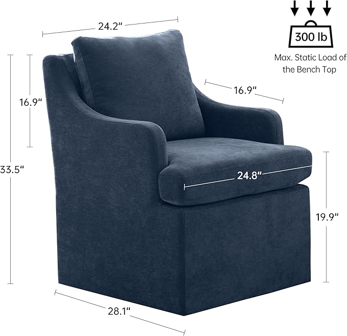 VKNOW Upholstered Dining Chairs Set of 4, Linen Kitchen Chair Dinner Chair with 4 Casters, Modern Armchair for Bedroom Reading Room Living Room, Navy