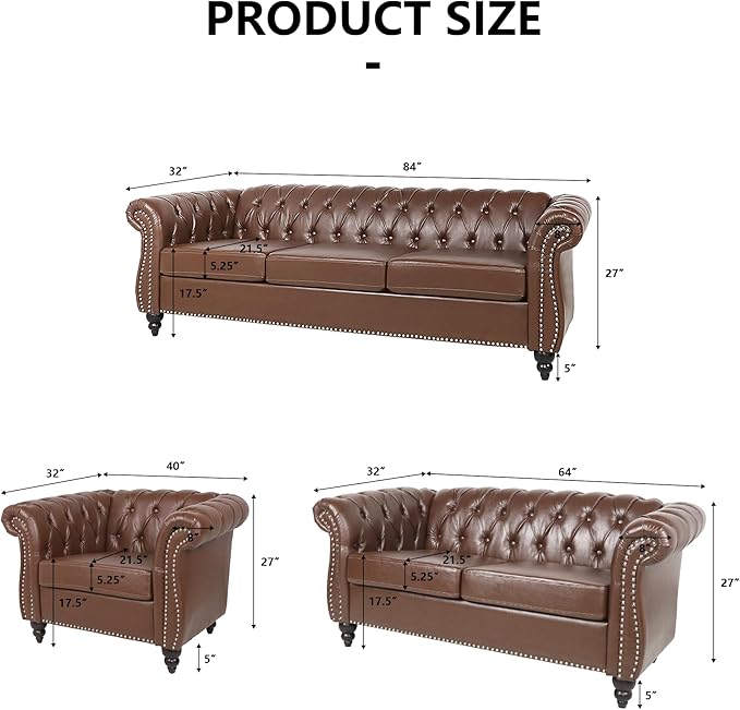 QHITTY Chesterfield Chair Accent Chair, Modern Leather Upholstered Sofa Chair with Tufted Back for Living Room Furniture (Dark Brown)