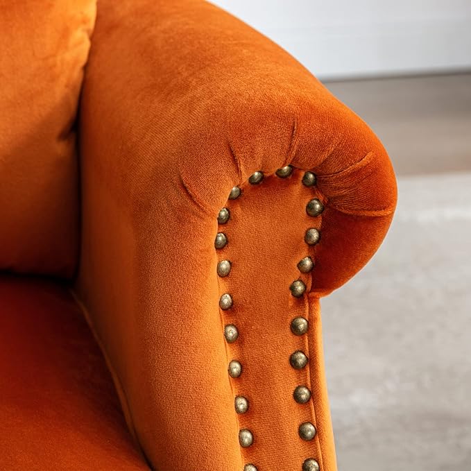 LZAREAL Accent Reading Arm Chairs Set of 2 Midcentury Modern Comfy Corner Sofa Chair, Wingback Waiting Room Club Chair with Tufted Back for Living Room/Bedroom/Reception Room, Velvet Orange