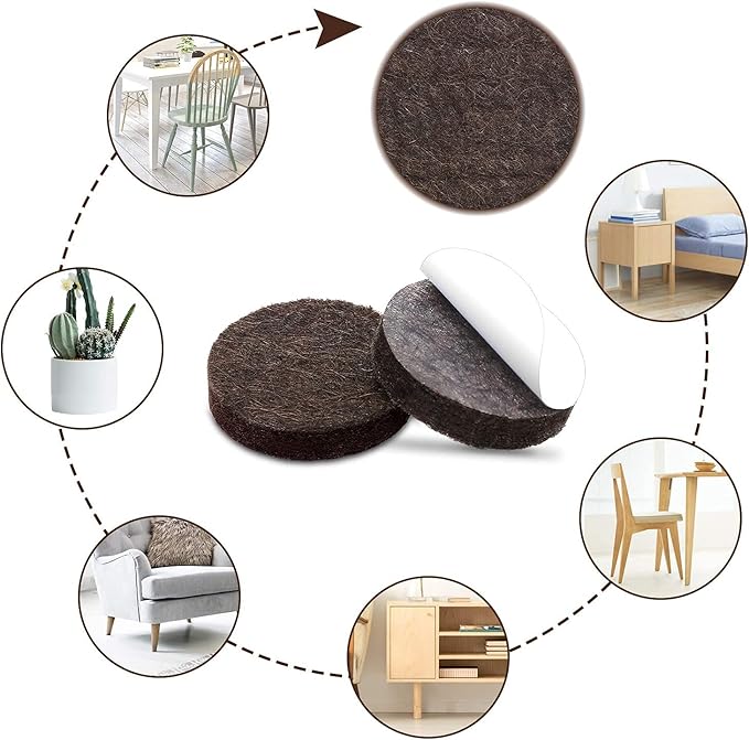 Yelanon Felt Furniture Pads -60 Pcs Premium Felt Pads for Chair Legs Furniture, Floor Protectors for Hardwood Floors, Brown