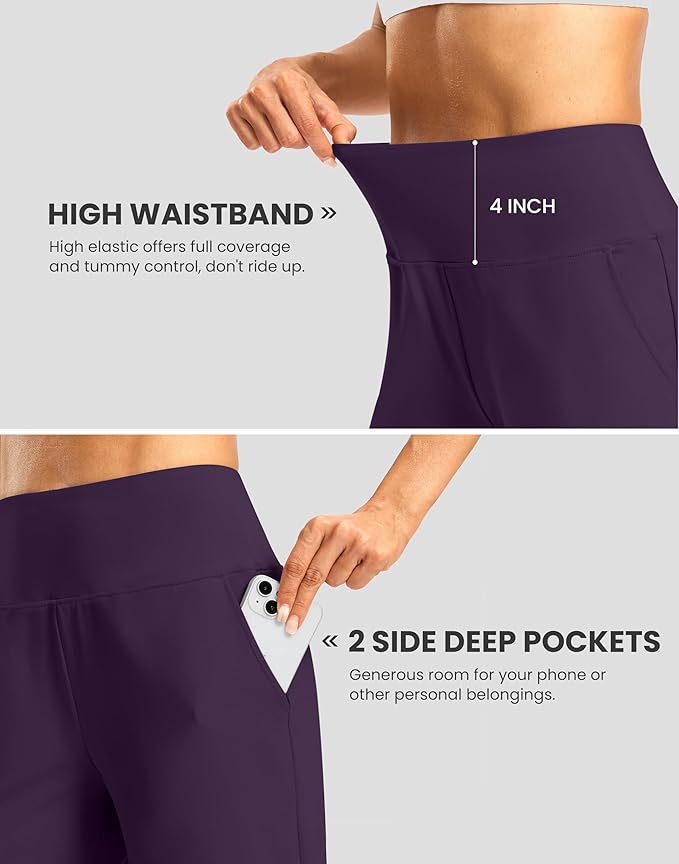 Women's Athletic Shorts with Zipper Pocket 7" High Waisted Stretchy Bermuda Shorts for Women Workout Running Casual