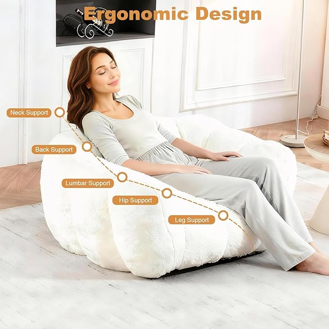 Giant Bean Bag Chair, Bean Bag Chairs for Adults Kids, Oversized Plush Bean Bag Couch with Armrest, Large Chair with Filler, Stuffed Accent Chair Lounge Floor Sofa for Gaming, Reading, Beige