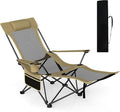 GYMAX Reclining Camping Chairs with Footrest, Lightweight Foldable Camping Chairs with Cup Holders, Adjustable Backrest, Headrest, Heavy Duty Camp Chair for Adult Outdoor Fishing Beach (Khaki,1)