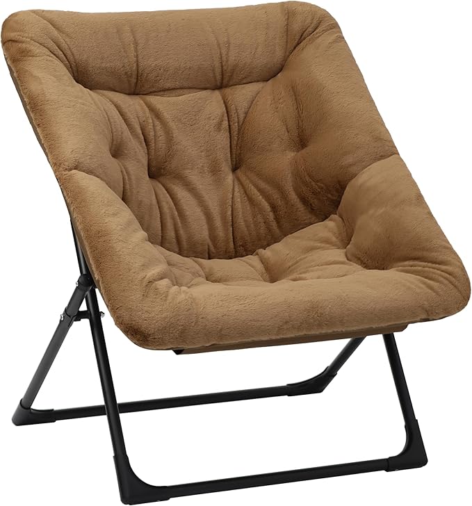 Comfy Saucer Chair for Adults, Soft Faux Fur Bedroom Chair, Accent Dorm Chairs, Flexible Living Room Reading Chairs, Oversized Folding Lounge Seat for Teens, X-Large, Brown