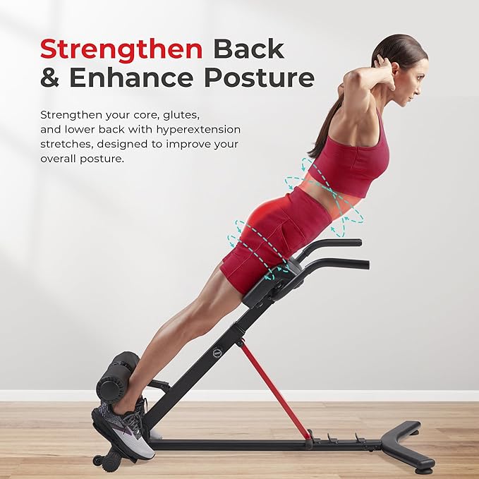 Sunny Health & Fitness Foldable Hyperextension Roman Chair w/Back Extension, Home Gym Sit Up Bench for Glute & Ab Workouts, Optional Adjustment Incline & Multi-Function Heavy-Duty Exercise Equipment