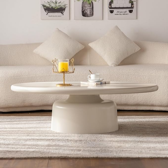 45.67" Cream Style Coffee Table with Stable Fiberglass Table Legs, Oval E1 Density Board Tabletop - Smooth Fininsh, for Small Space (Oval 45.67in)